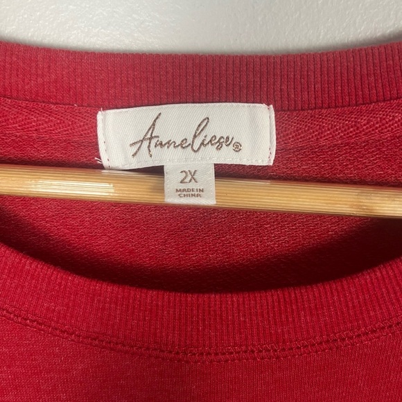 Anneliese Red White Graphic Women's Embroidered Football Sweater size 2X - Picture 3 of 7